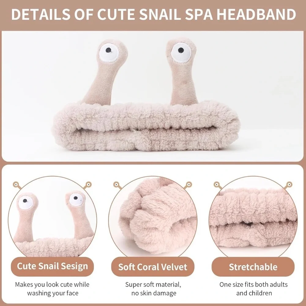 Snail Spa Headband and Wristband Set for Face Washing Skincare Makeup, [New]